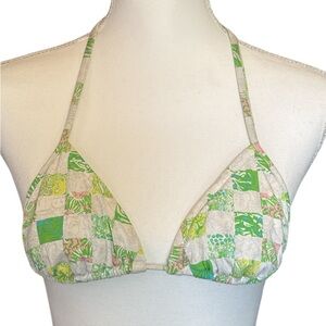 Lilly Pulitzer Green and Cream Patchwork Bikini Top